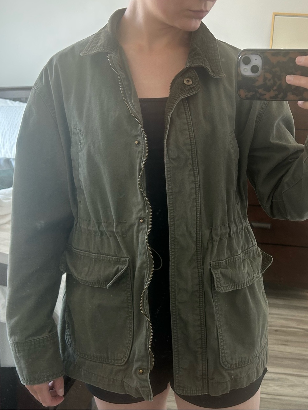 Women’s Universal Thread Green Utility Zip-Up Jacket with Corduroy Details